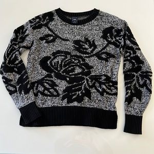 GAP Gray/Black Floral Sweater, warm and thick casual/dressy sweater top, XS